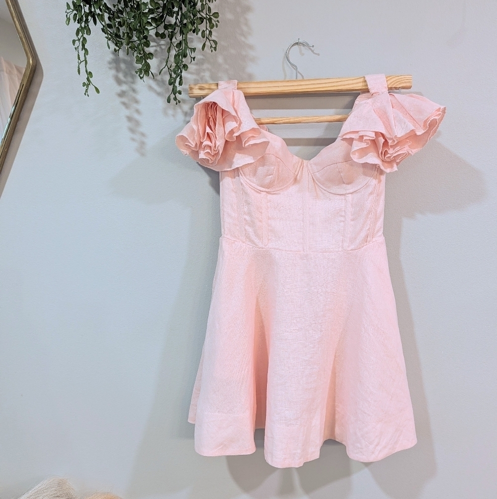 Bardot Pink Ruffled Off-Shoulder Dress Size 4 (S)